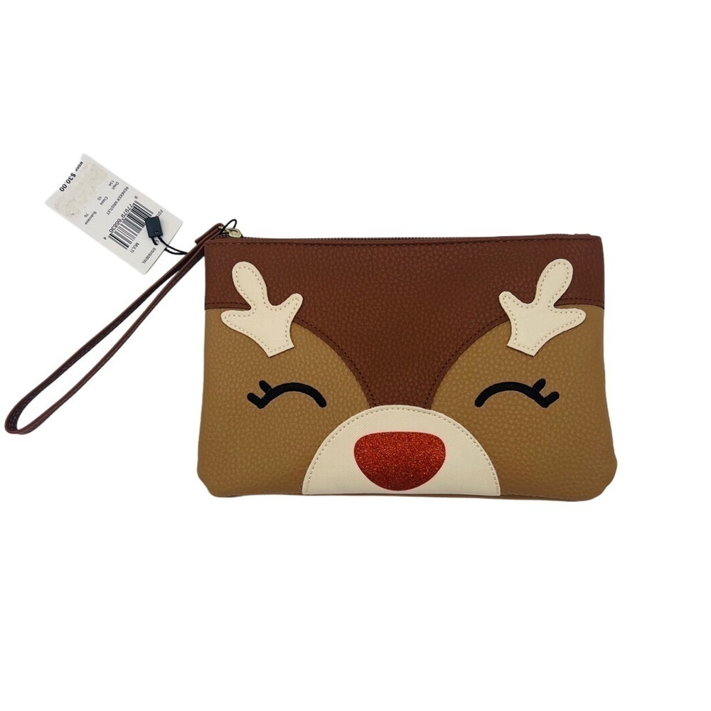NWT Reindeer Holiday Party Wristlet With Sparkle Nose